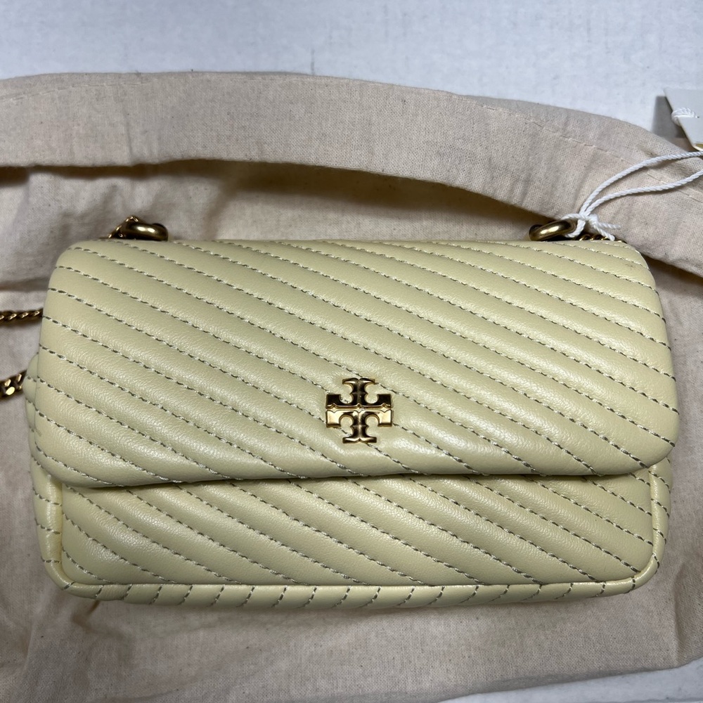 Tory Burch $348 Mini Kira Moto Quilt Flap Crossbody Bag Lemon NWT